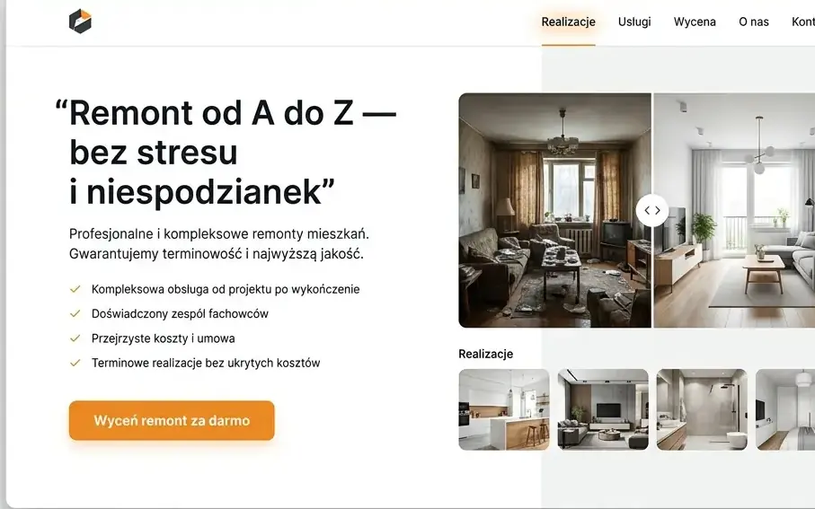 Firma remontowa — podgląd strony demo (sekcja powitalna)