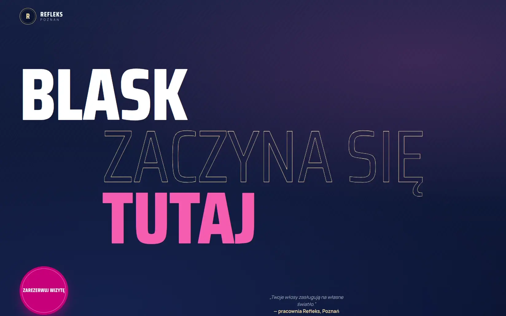 Salon fryzjerski — podgląd strony demo (sekcja powitalna)