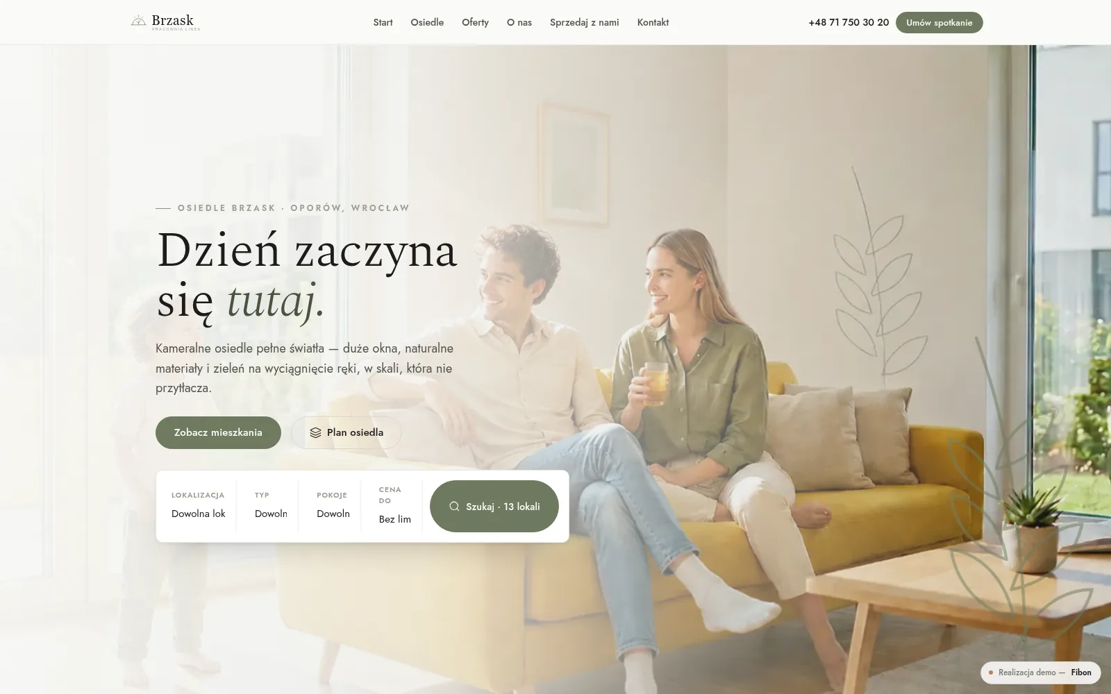 Biuro nieruchomości: podgląd strony demo (sekcja powitalna)