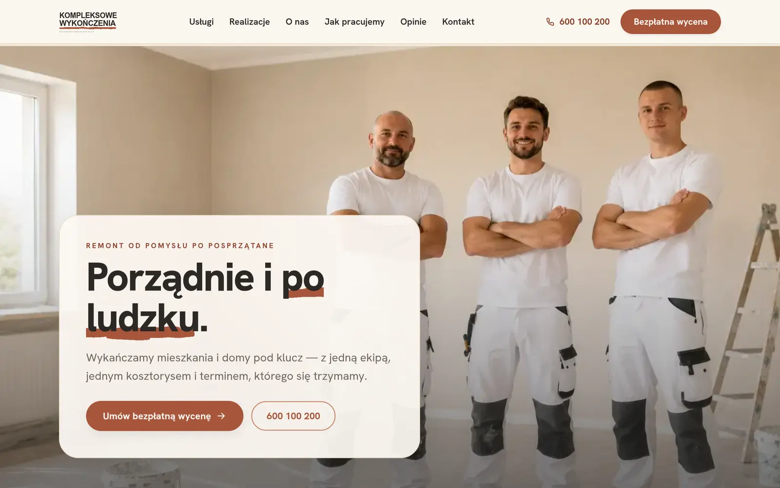 Firma remontowa: podgląd strony demo (sekcja powitalna)