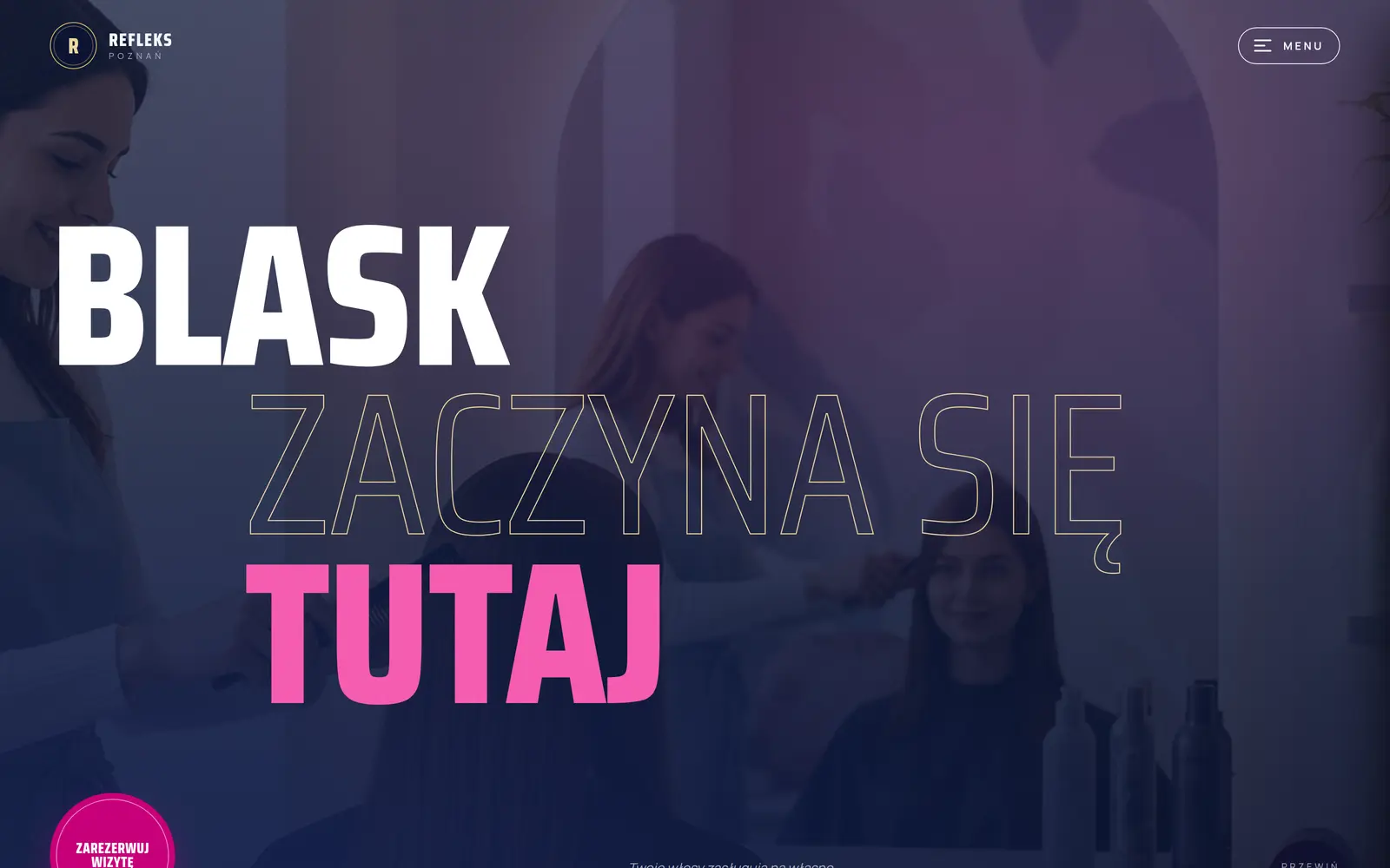 Salon fryzjerski: podgląd strony demo (sekcja powitalna)