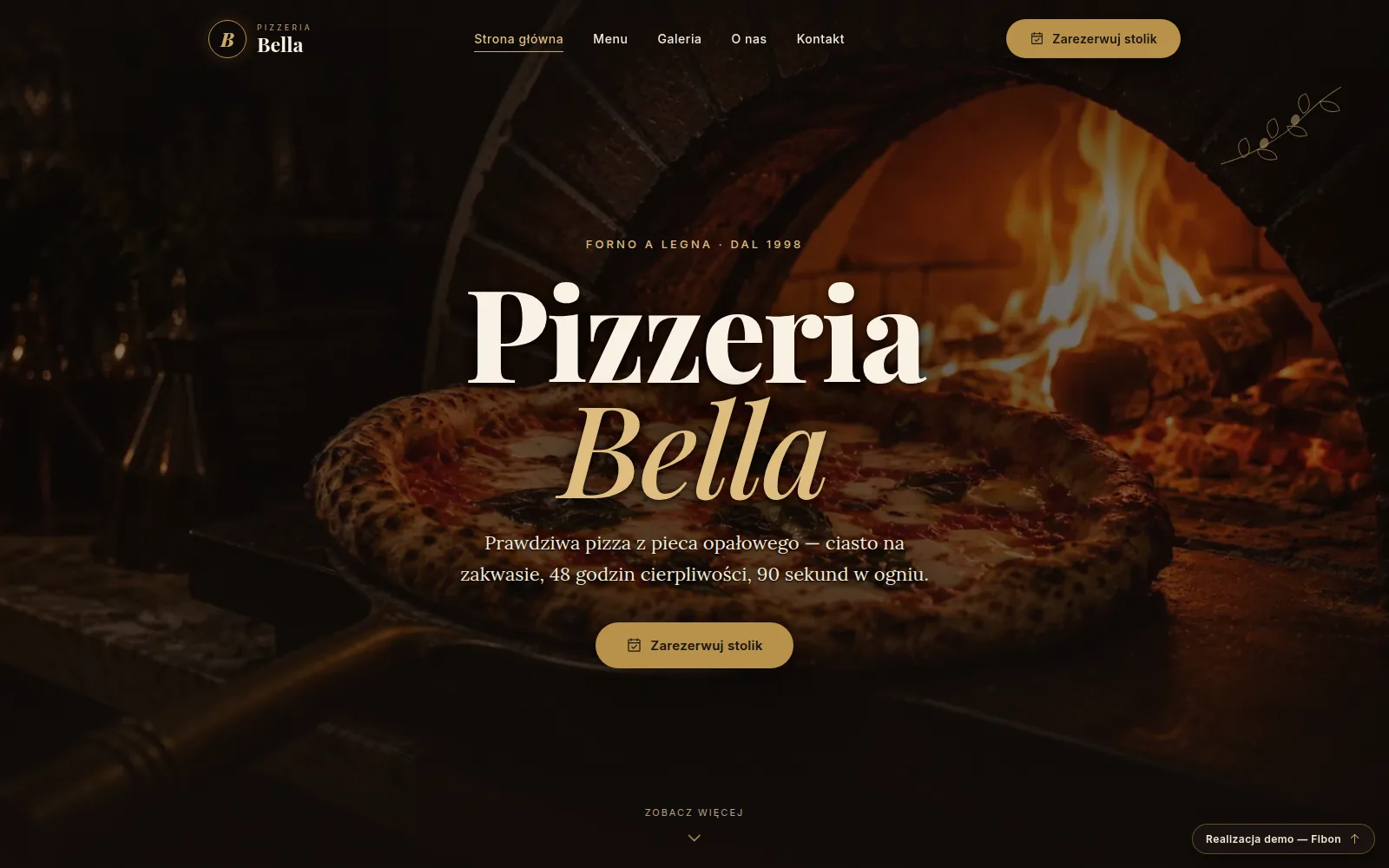 Pizzeria: podgląd strony demo (sekcja powitalna)