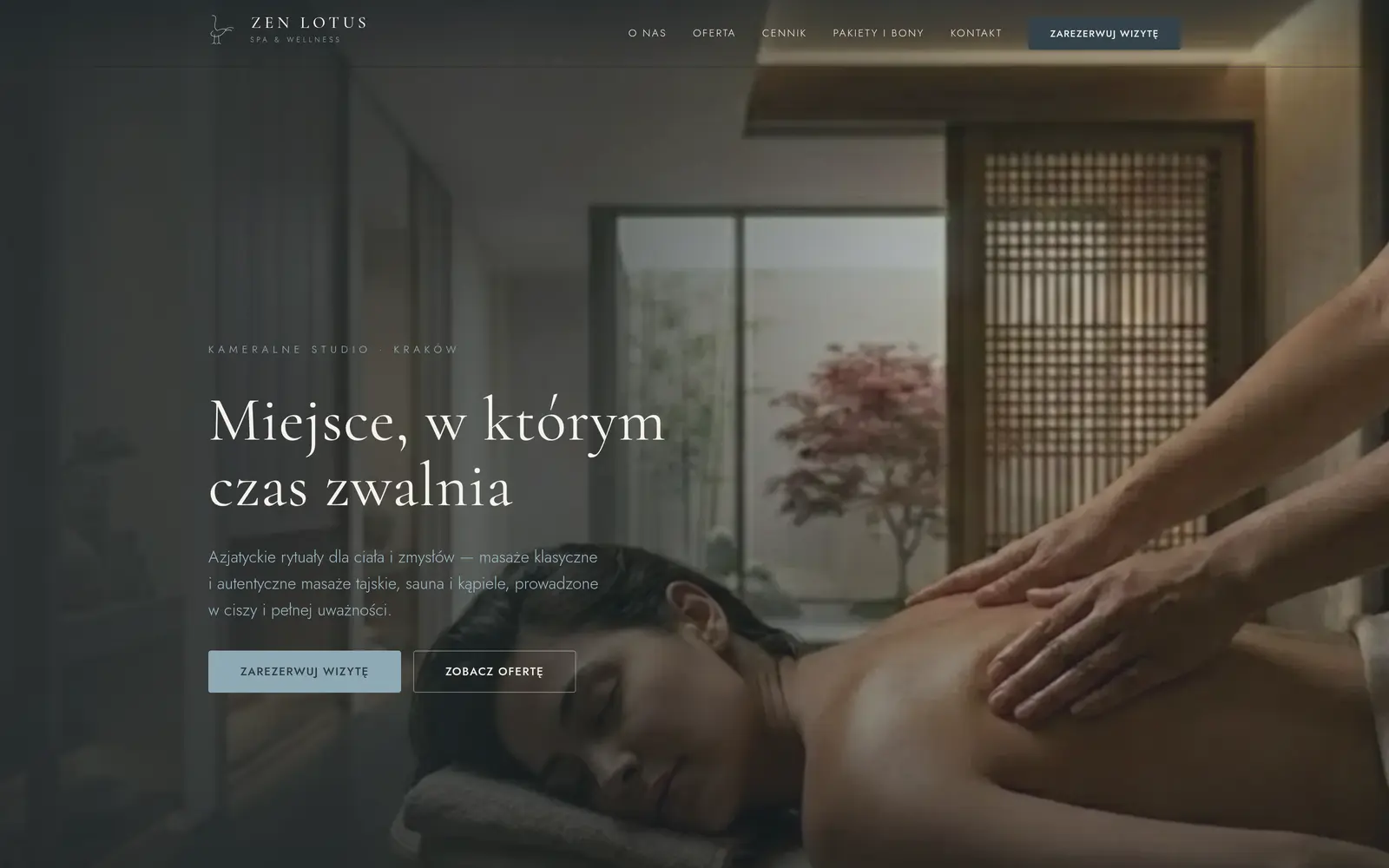 Studio spa & wellness: podgląd strony demo (sekcja powitalna)