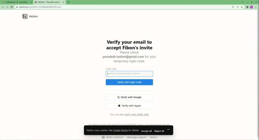 Weryfikacja adresu e-mail po otrzymaniu kodu tymczasowego.
