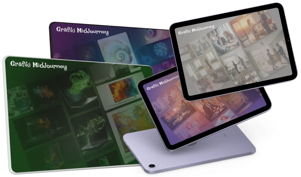 Zestawienie Grafik MidJourney na czterech Tabletach.