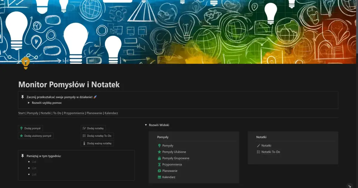 Monitor Pomyslów i Notatek darmowy szablon