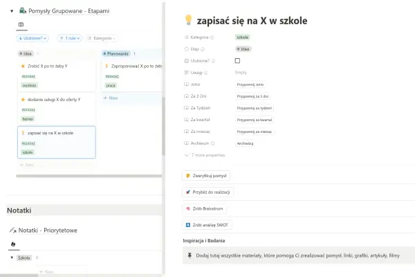 Szczegółowy plan działania z krokami niezbędnymi do zapisania się na kurs w aplikacji Notion.