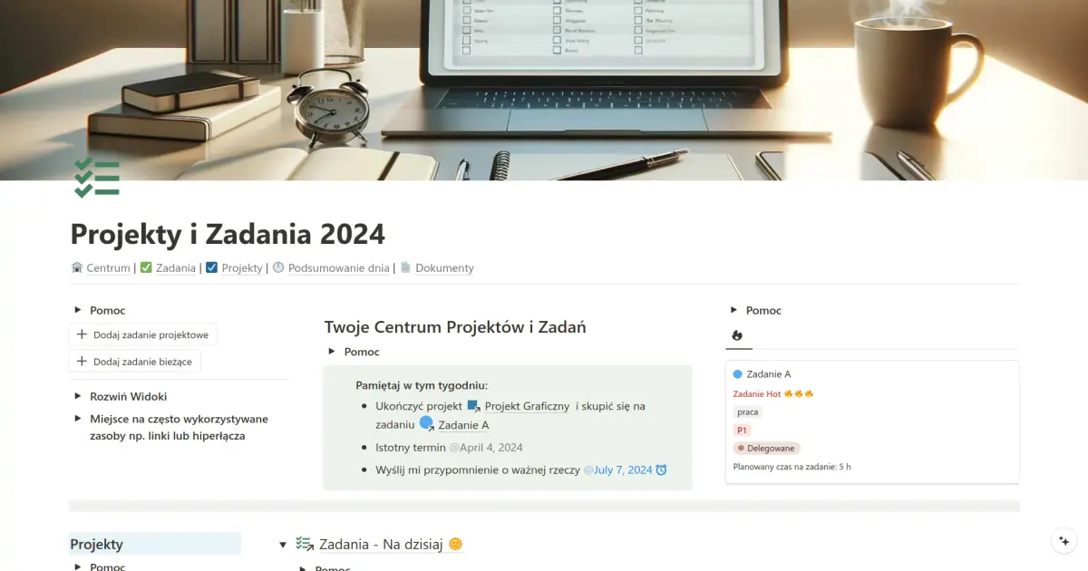 Zadania i Projekty darmowy szablon