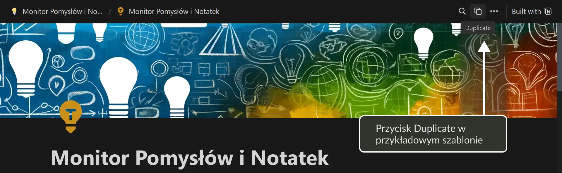 Przycisk Duplicate znajdujący się w prawym rogu Notion.