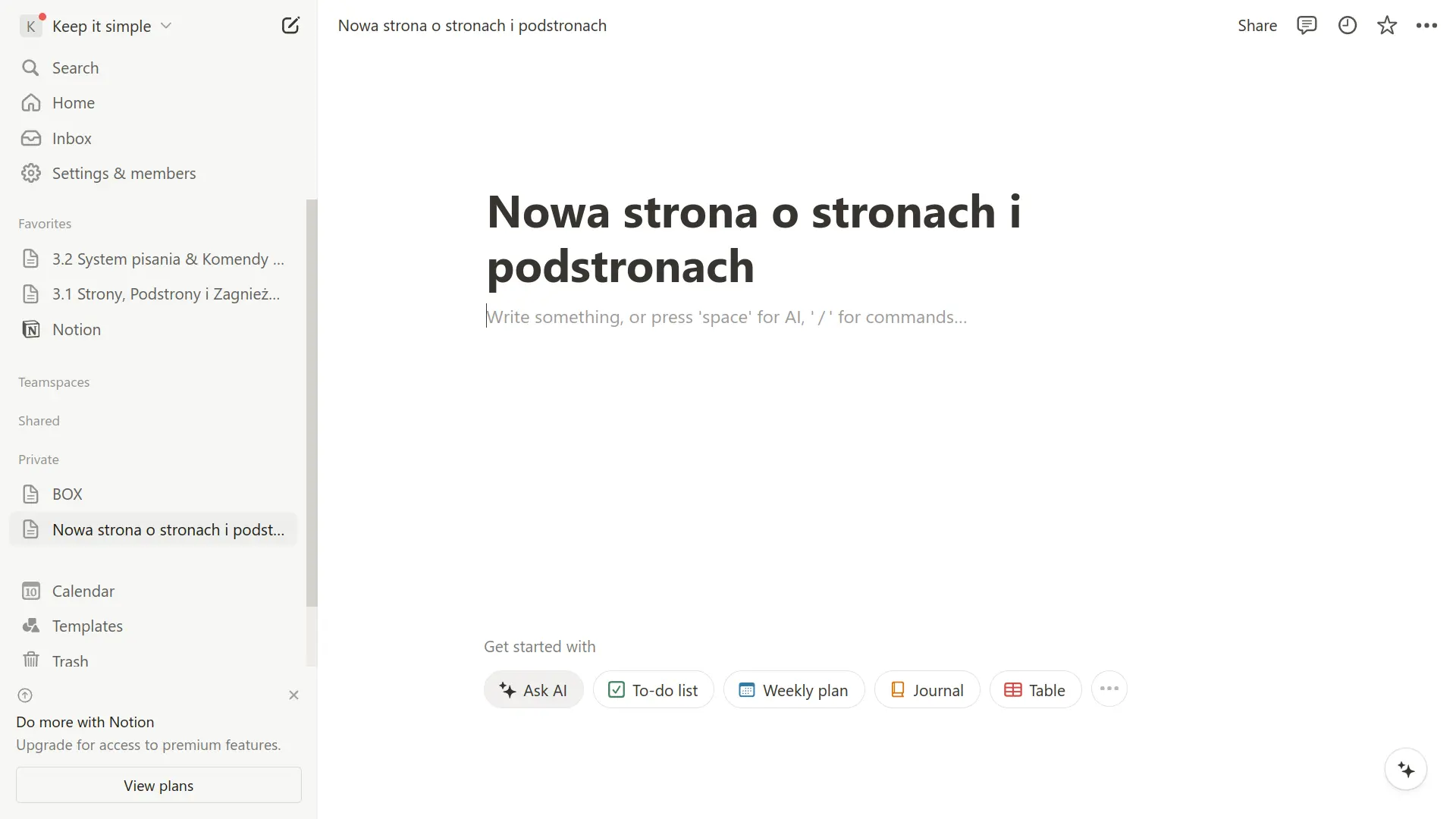Dodanie tytułu do strony w Notion.