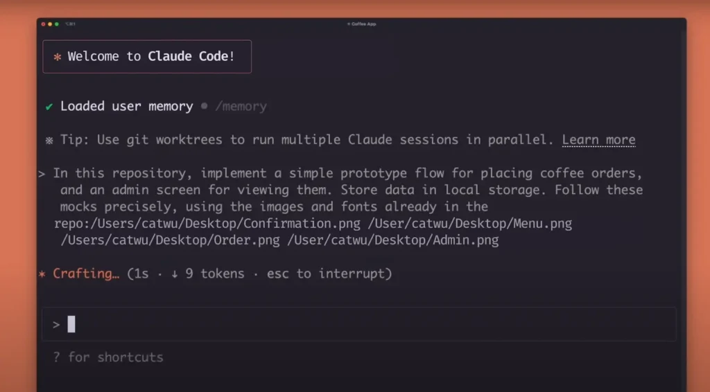 Claude Code w terminalu - implementacja prototypu aplikacji Coffee App w czasie rzeczywistym
