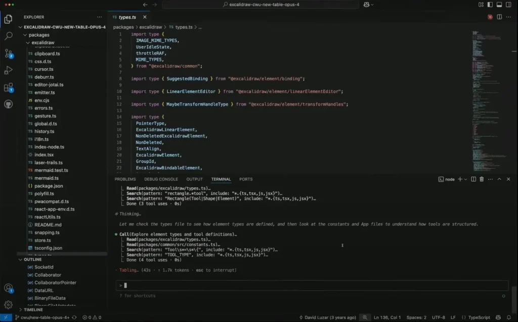Claude Opus 4 w VS Code - analiza kodu TypeScript z rozszerzonym myśleniem
